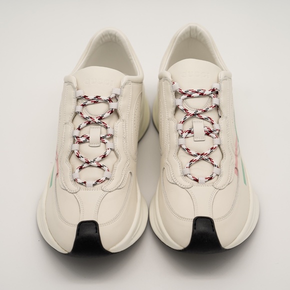 size 41eu 11 us Gucci Run Sneaker White Pink Turquoise Leather GG - Picture 3 of 13